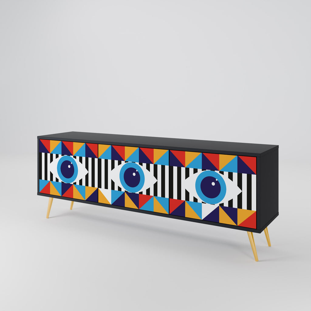 ABSTRAKTION AND GEOMETRI TV-bänk med 3 dörrar i svart finish