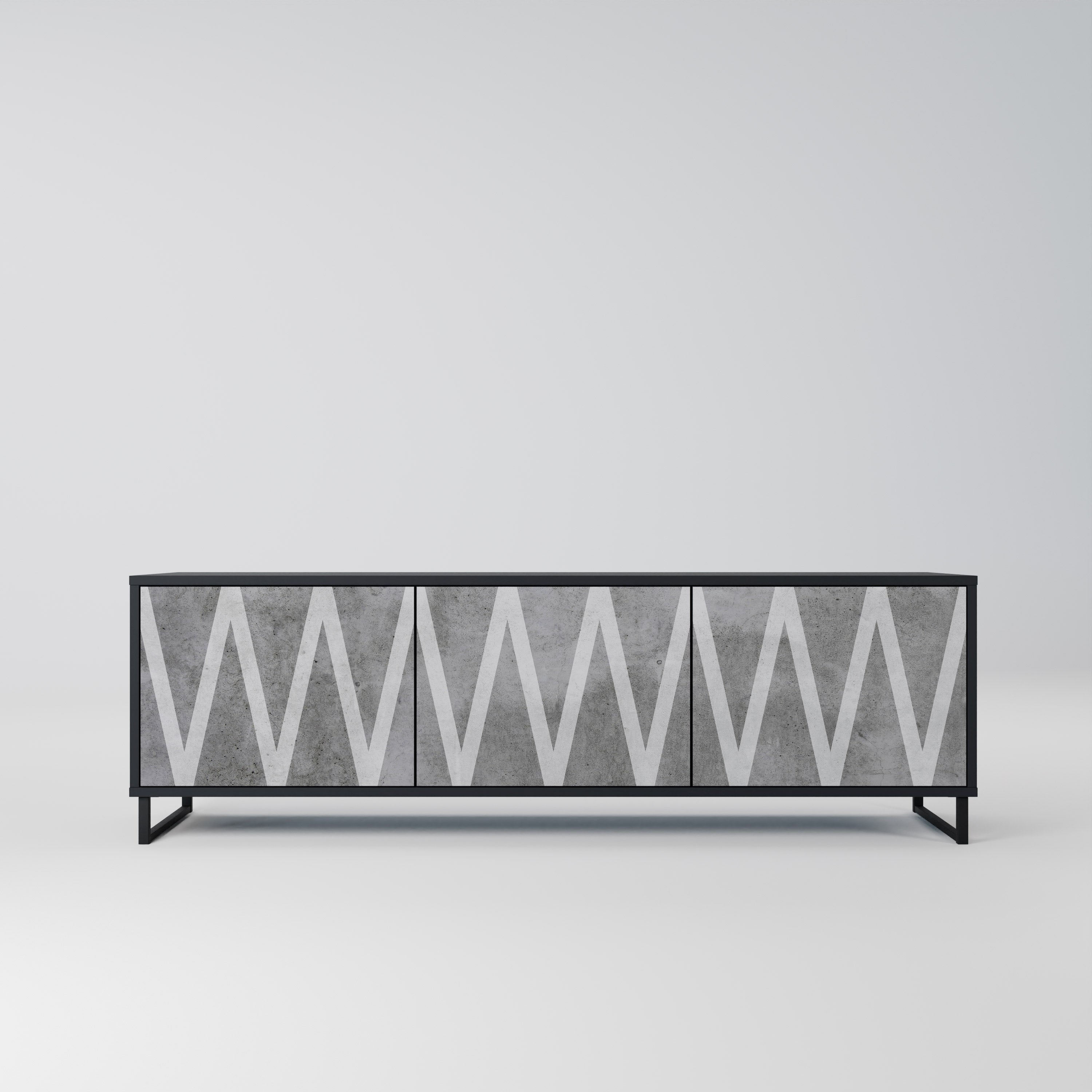 SOLID ZIG ZAG 3-dörrars TV-bänk i svart finish
