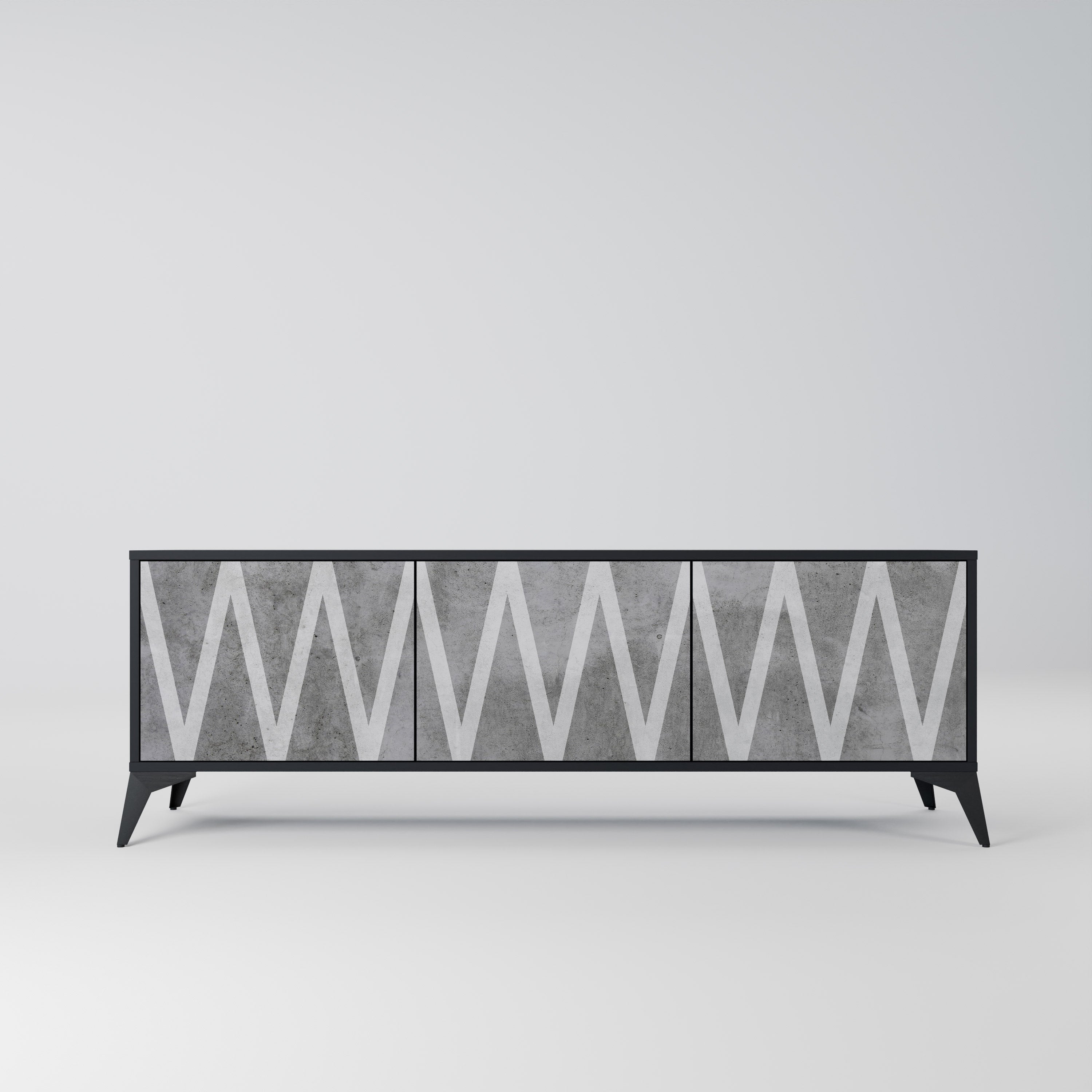 SOLID ZIG ZAG 3-dörrars TV-bänk i svart finish