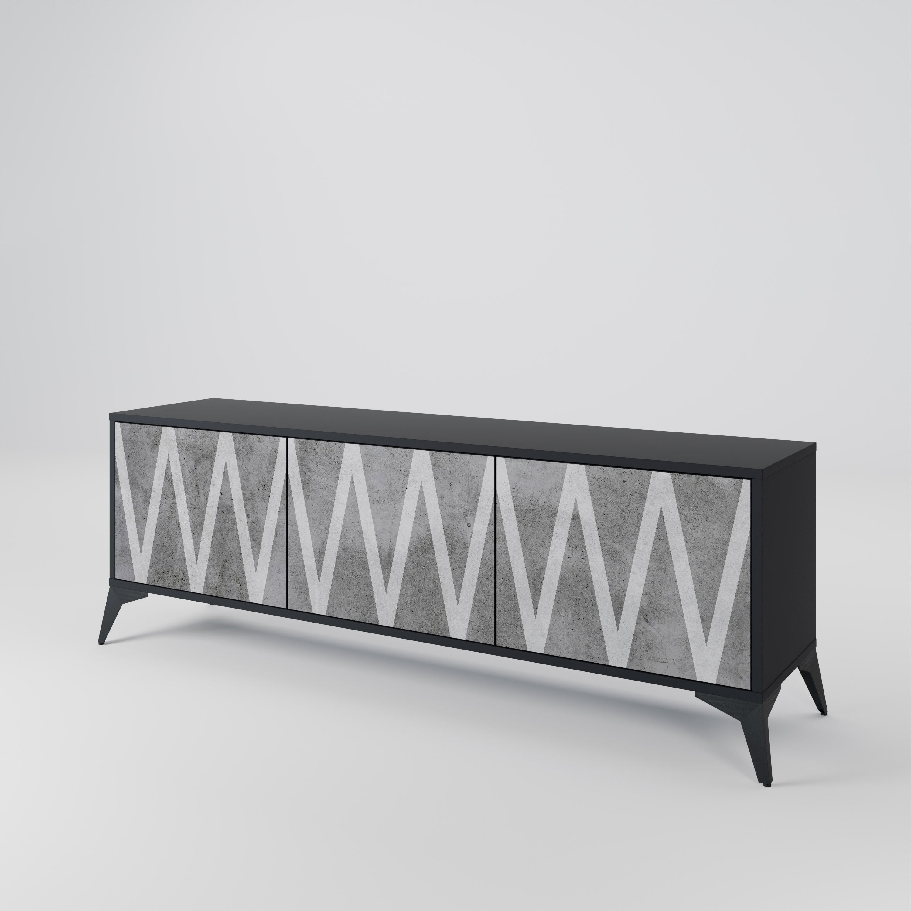 SOLID ZIG ZAG 3-dörrars TV-bänk i svart finish