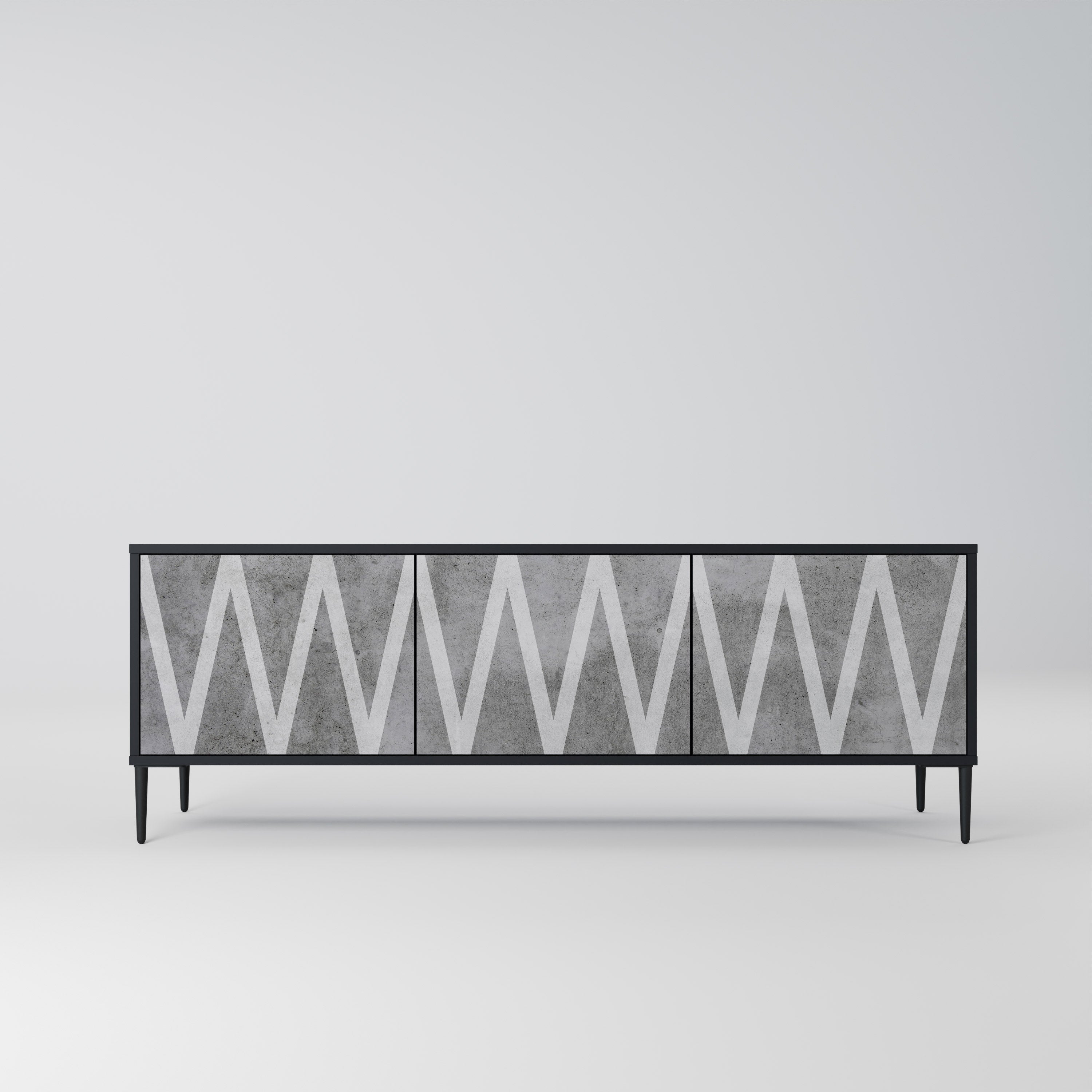 SOLID ZIG ZAG 3-dörrars TV-bänk i svart finish