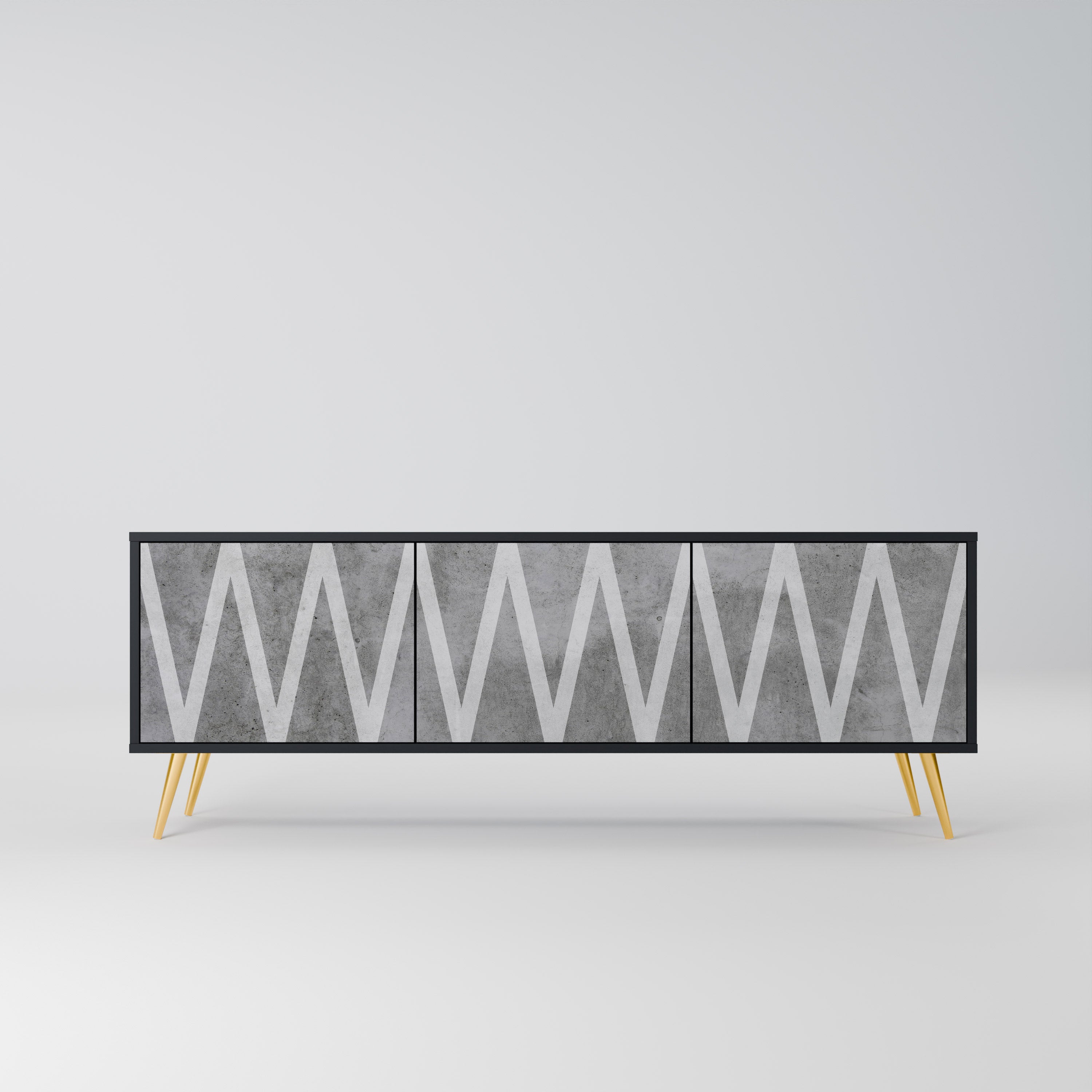SOLID ZIG ZAG 3-dörrars TV-bänk i svart finish