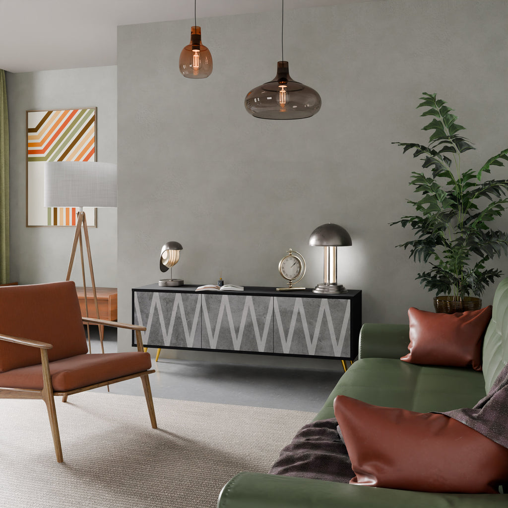 SOLID ZIG ZAG 3-dörrars TV-bänk i svart finish