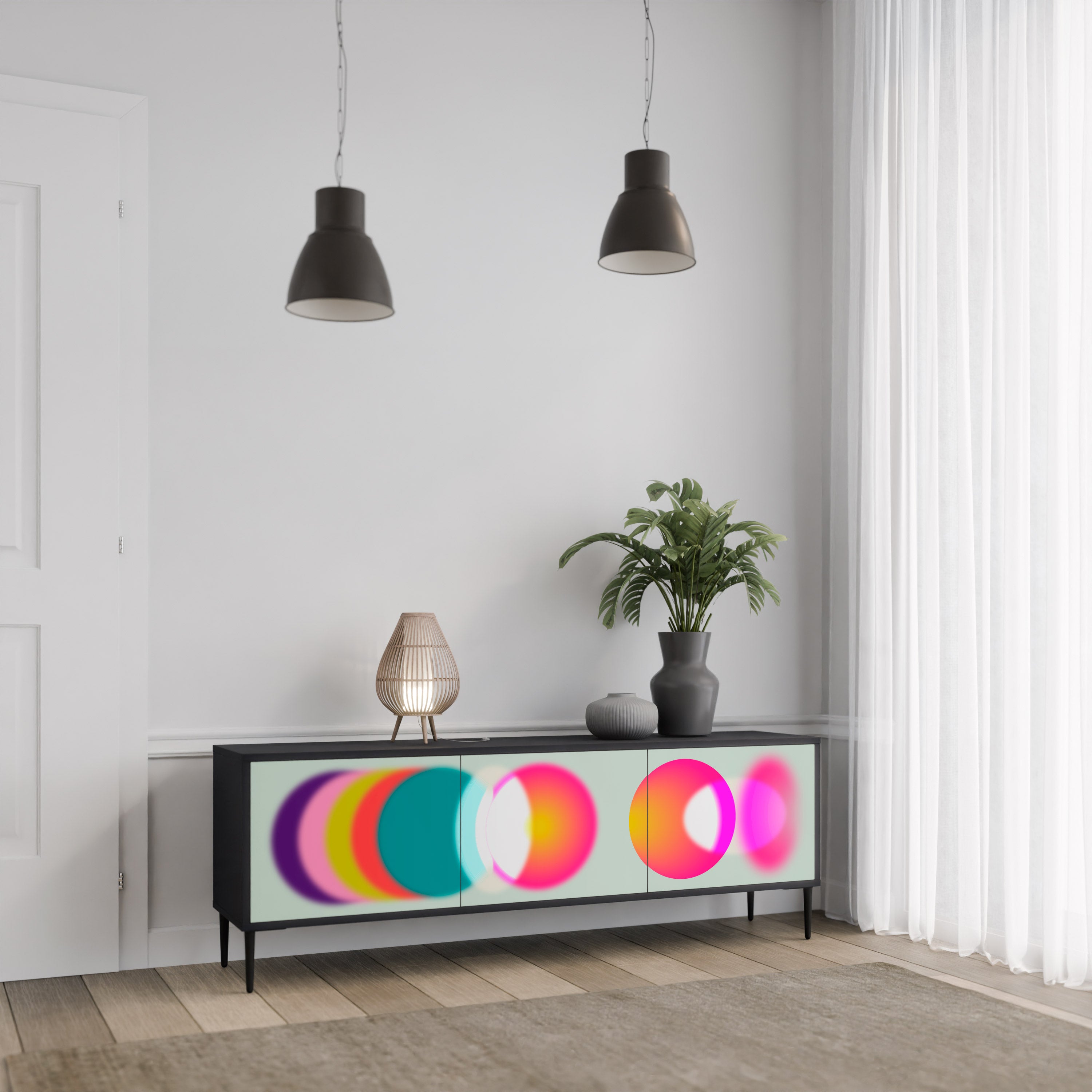 SYMPHONY OF COLOURS 3-dörrars TV-bänk i svart finish
