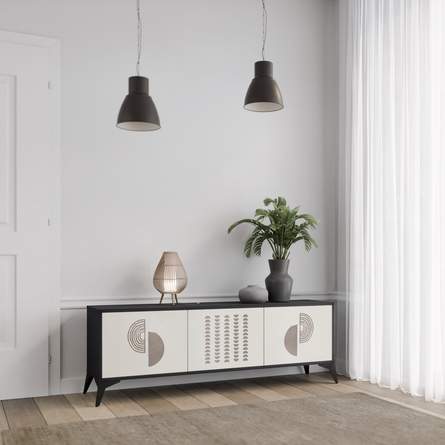 HARMONY ESSENCE 3-dörrars TV-bänk i svart finish