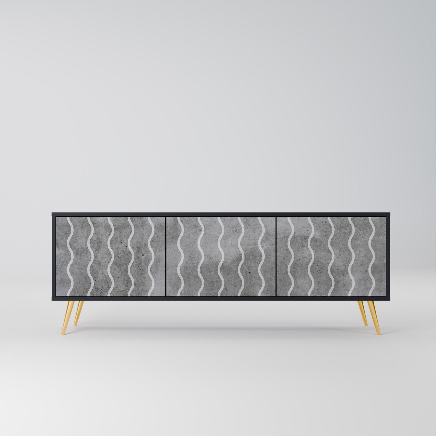 WAVES OF CONCRETE 3-dörrars TV-bänk i svart finish