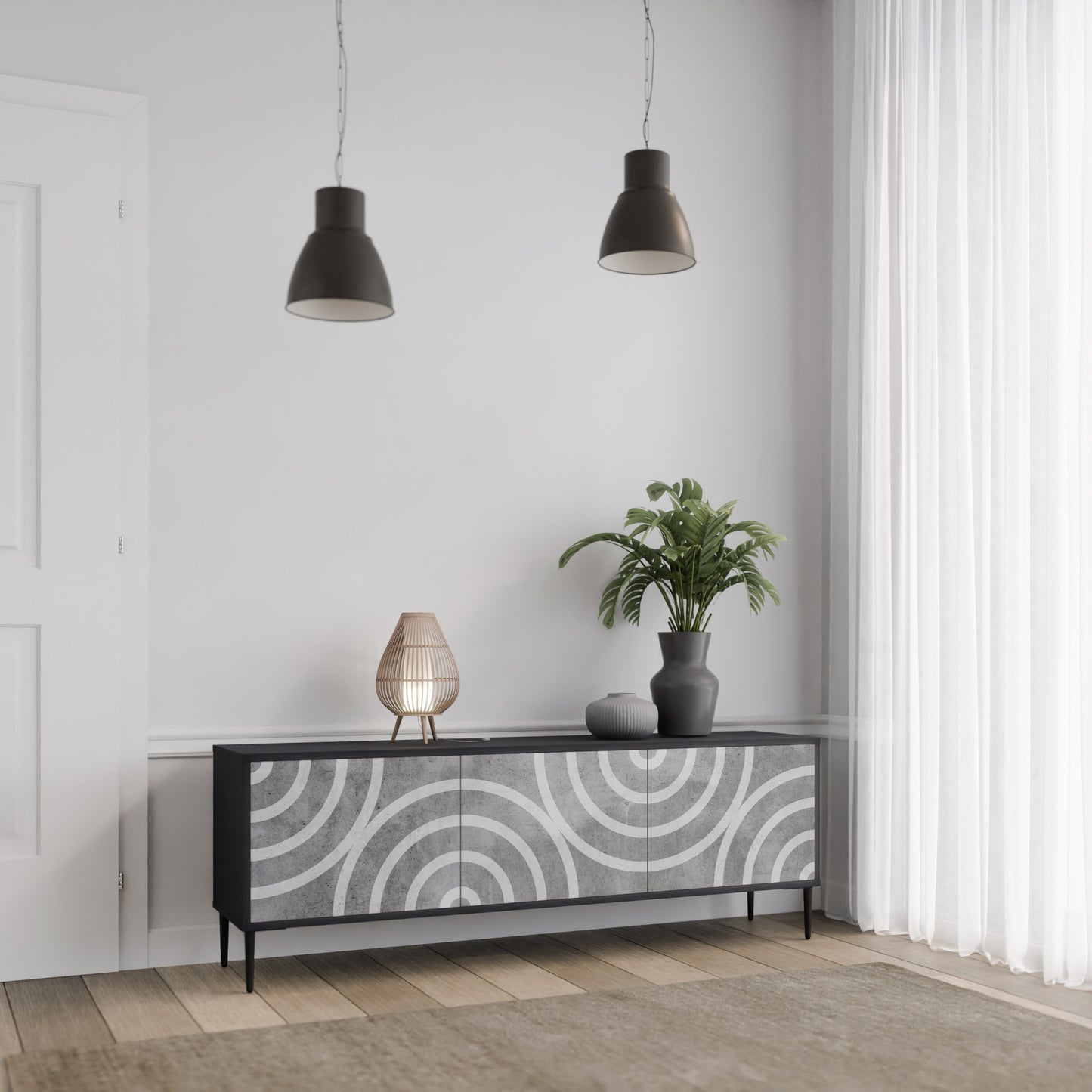 CIRCLE CONCRETE 3-dörrars TV-bänk i svart finish