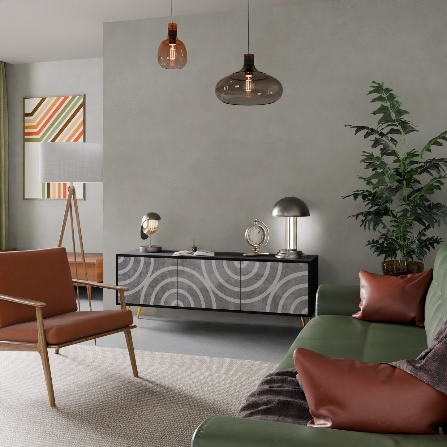 CIRCLE CONCRETE 3-dörrars TV-bänk i svart finish