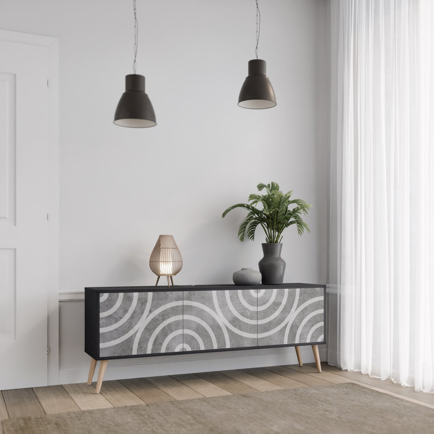 CIRCLE CONCRETE 3-dörrars TV-bänk i svart finish