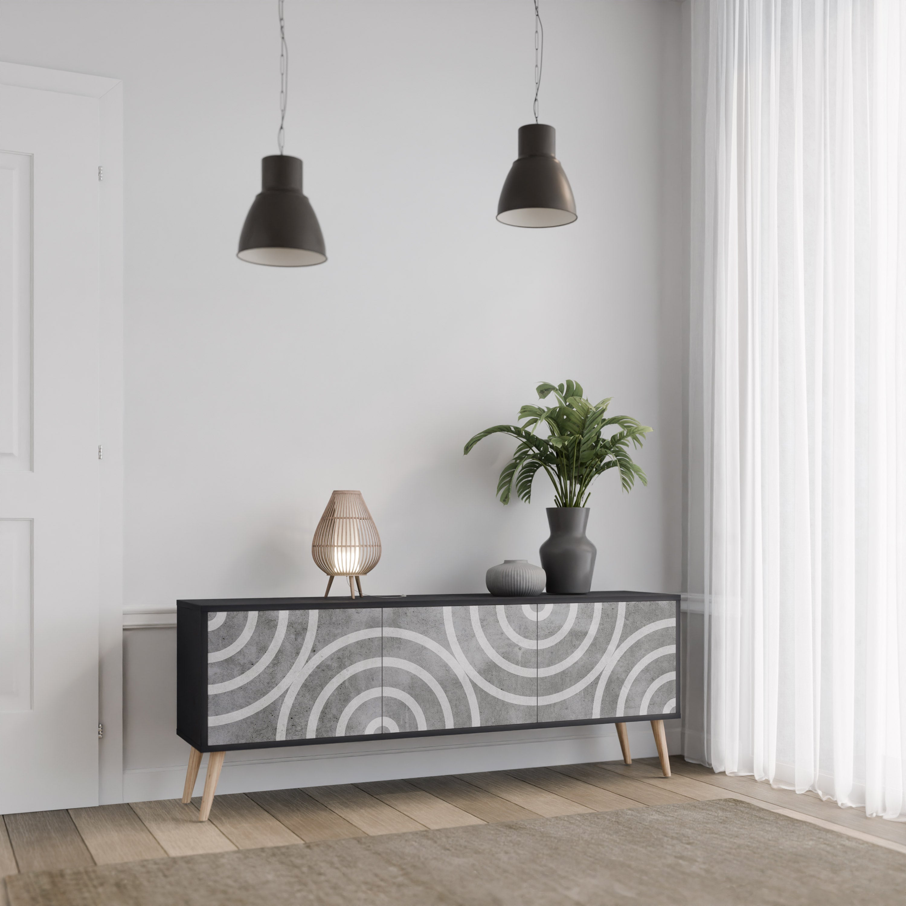 CIRCLE CONCRETE 3-dörrars TV-bänk i svart finish