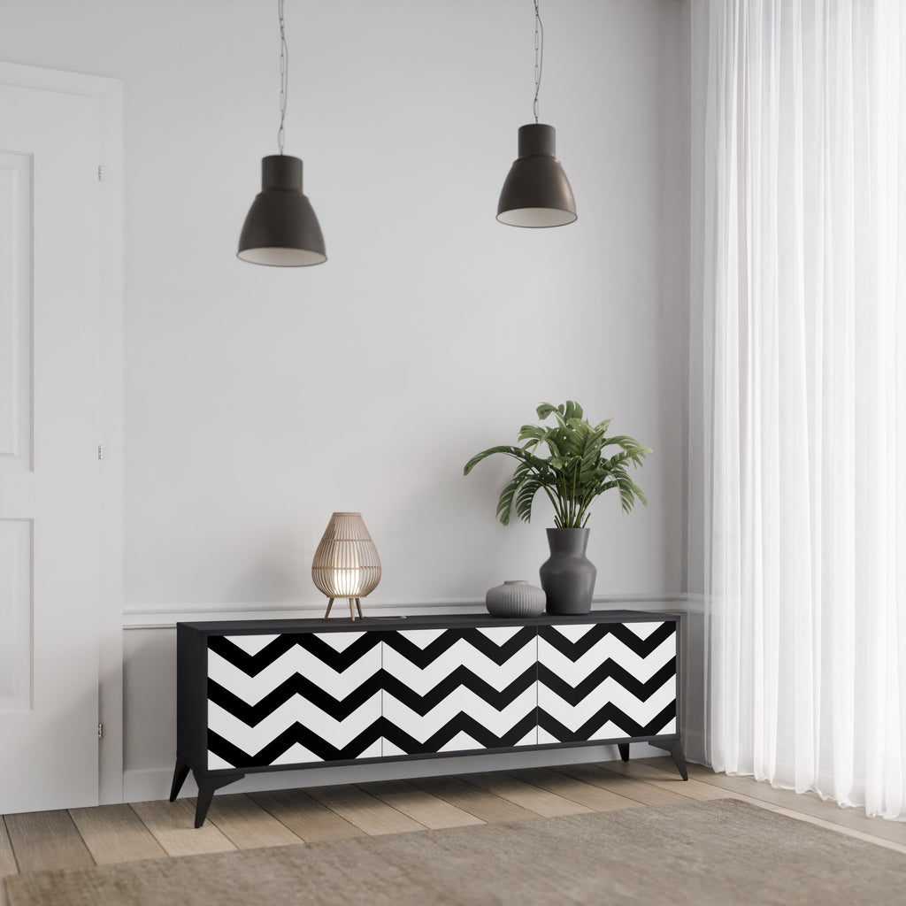 CLASSIC ZIG ZAG 3-dörrars TV-bänk i svart finish