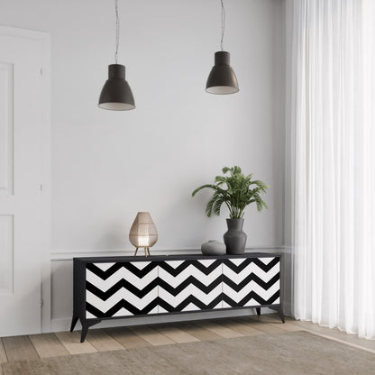 CLASSIC ZIG ZAG 3-dörrars TV-bänk i svart finish