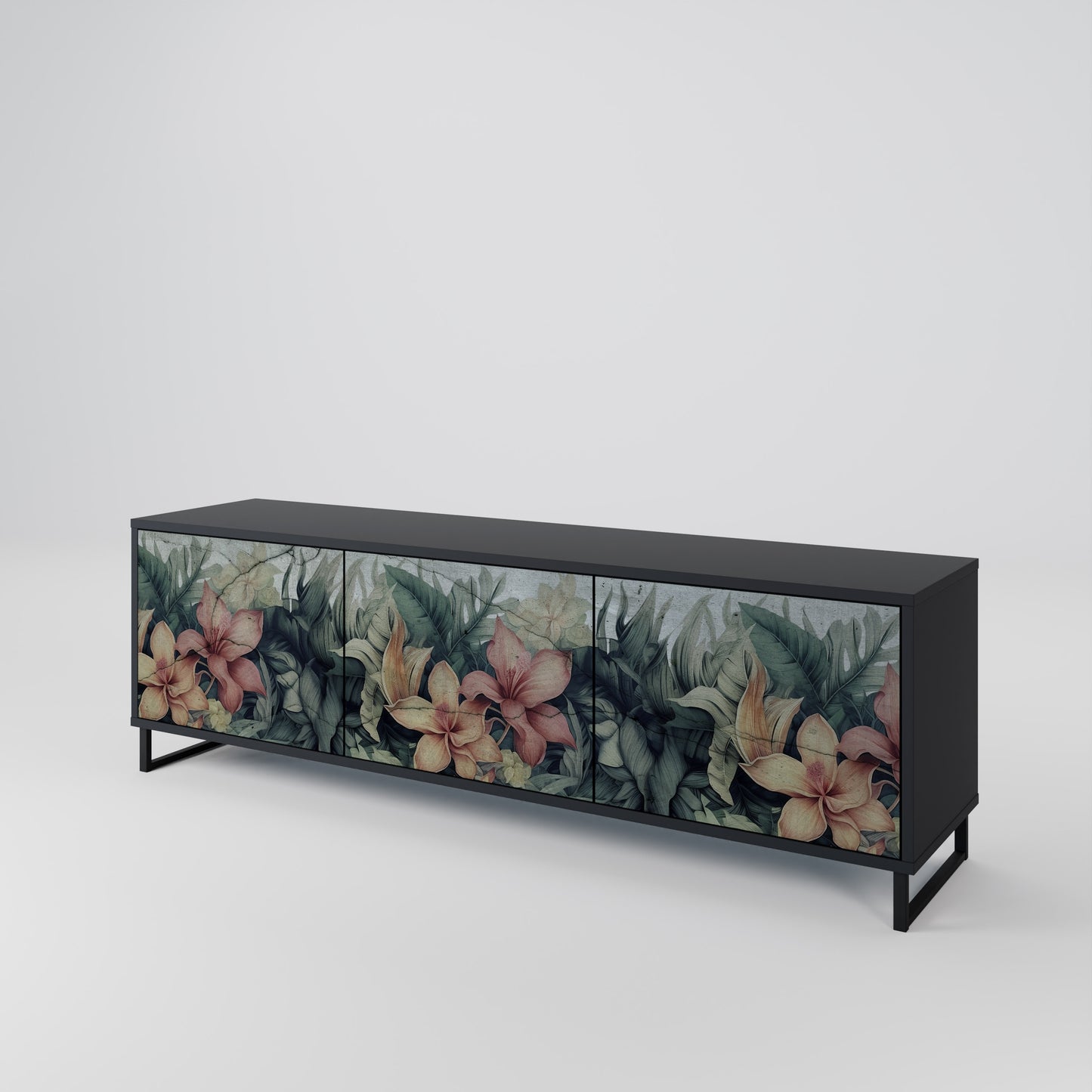 HEAVENLY BLOOM 3-dörrars TV-bänk i svart finish