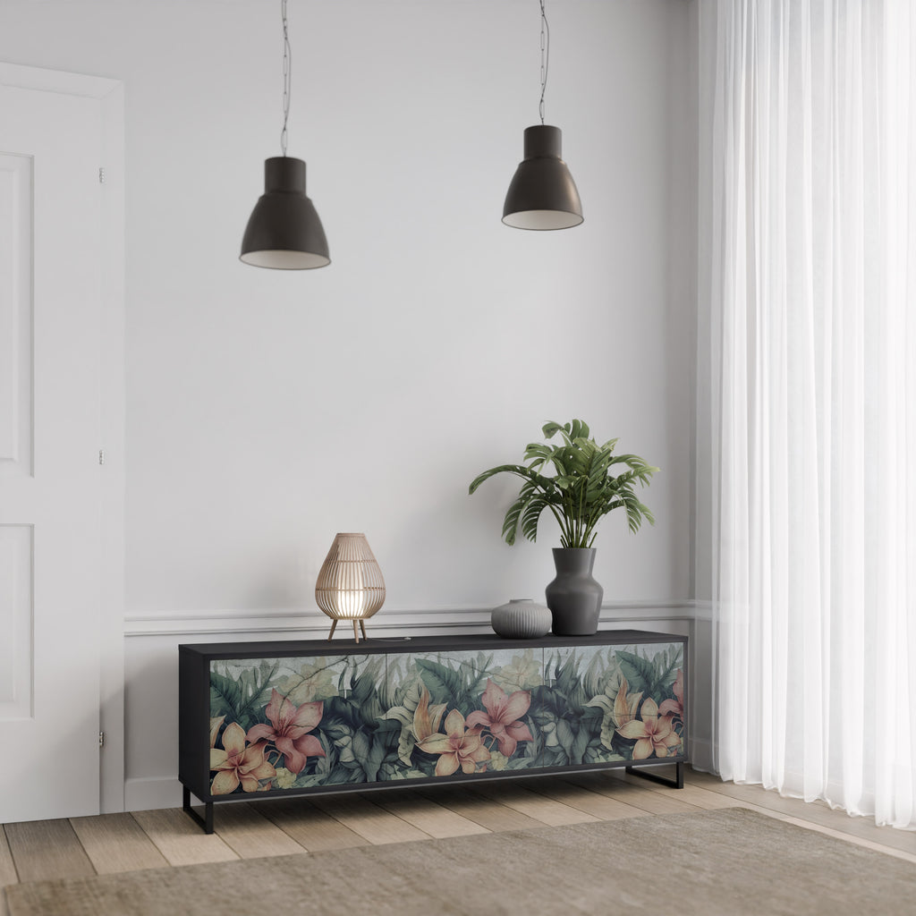 HEAVENLY BLOOM 3-dörrars TV-bänk i svart finish