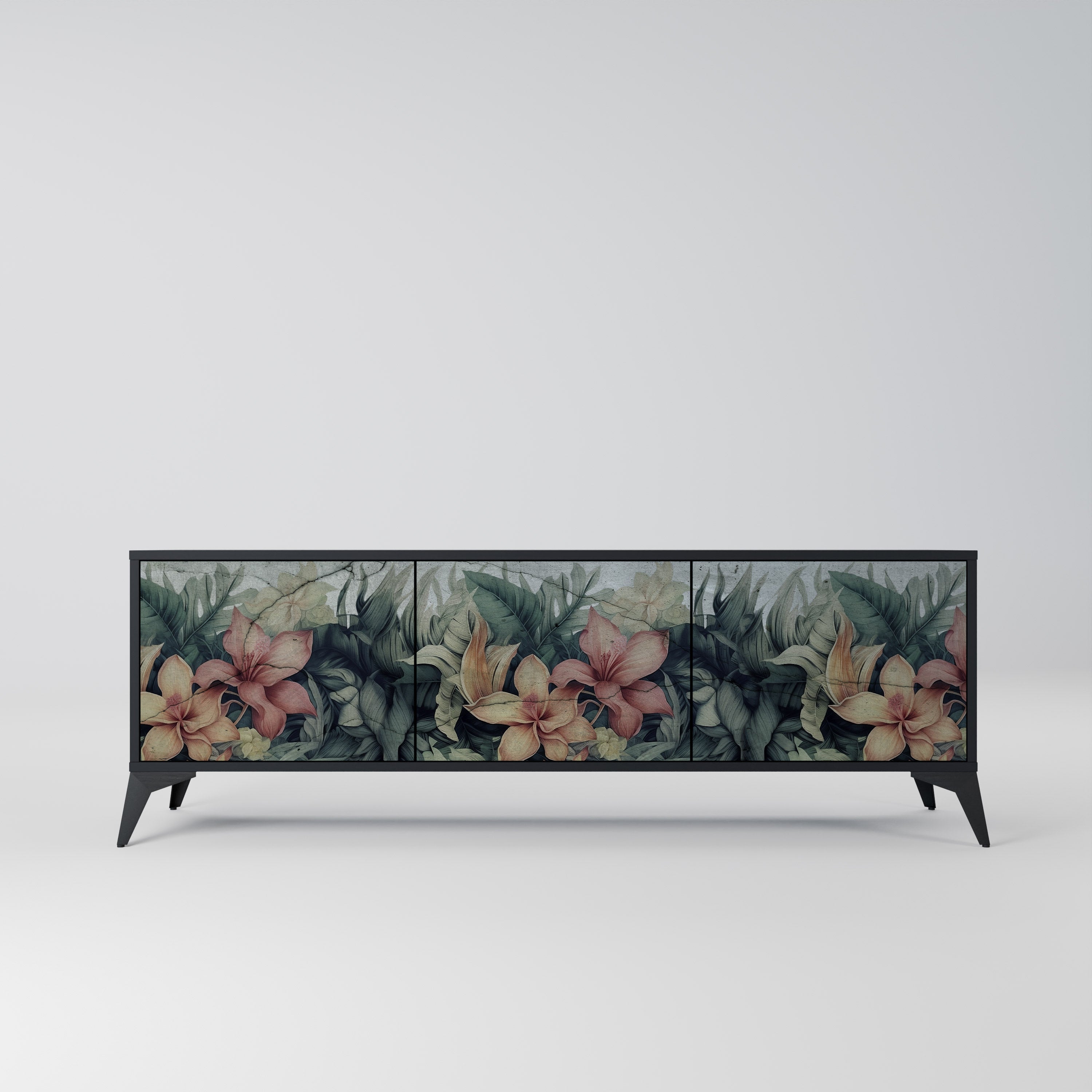 HEAVENLY BLOOM 3-dörrars TV-bänk i svart finish