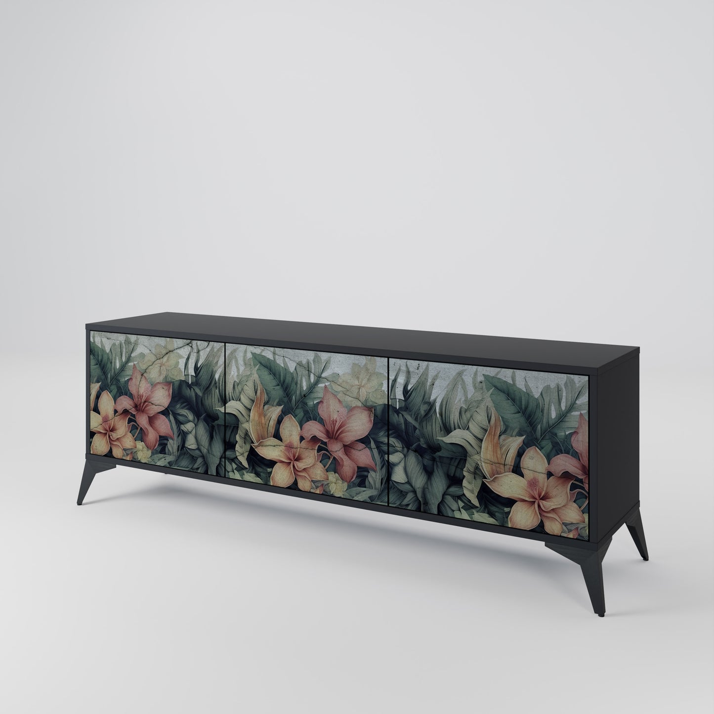 HEAVENLY BLOOM 3-dörrars TV-bänk i svart finish