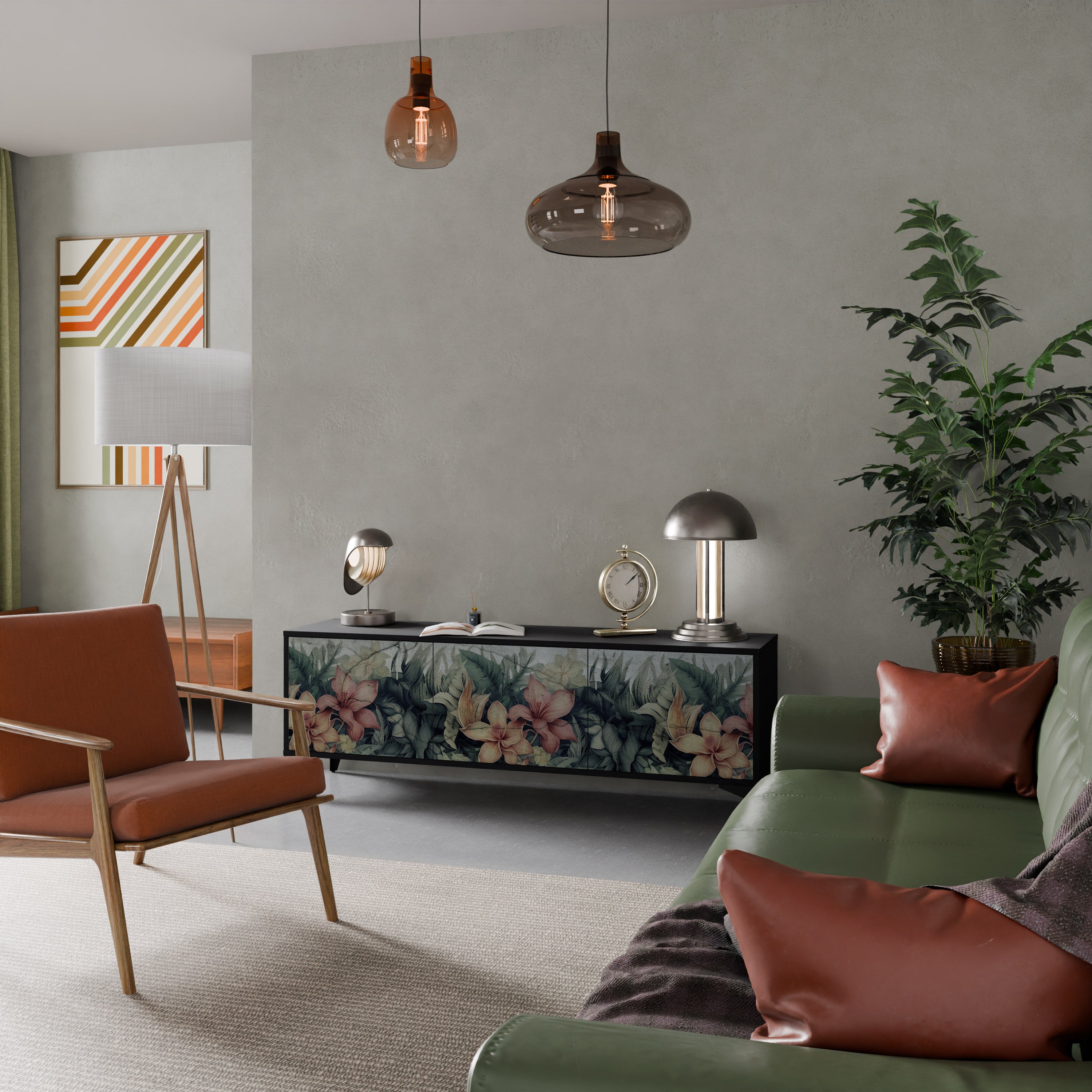 HEAVENLY BLOOM 3-dörrars TV-bänk i svart finish