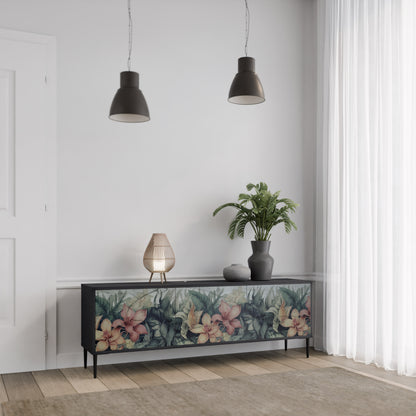 HEAVENLY BLOOM 3-dörrars TV-bänk i svart finish