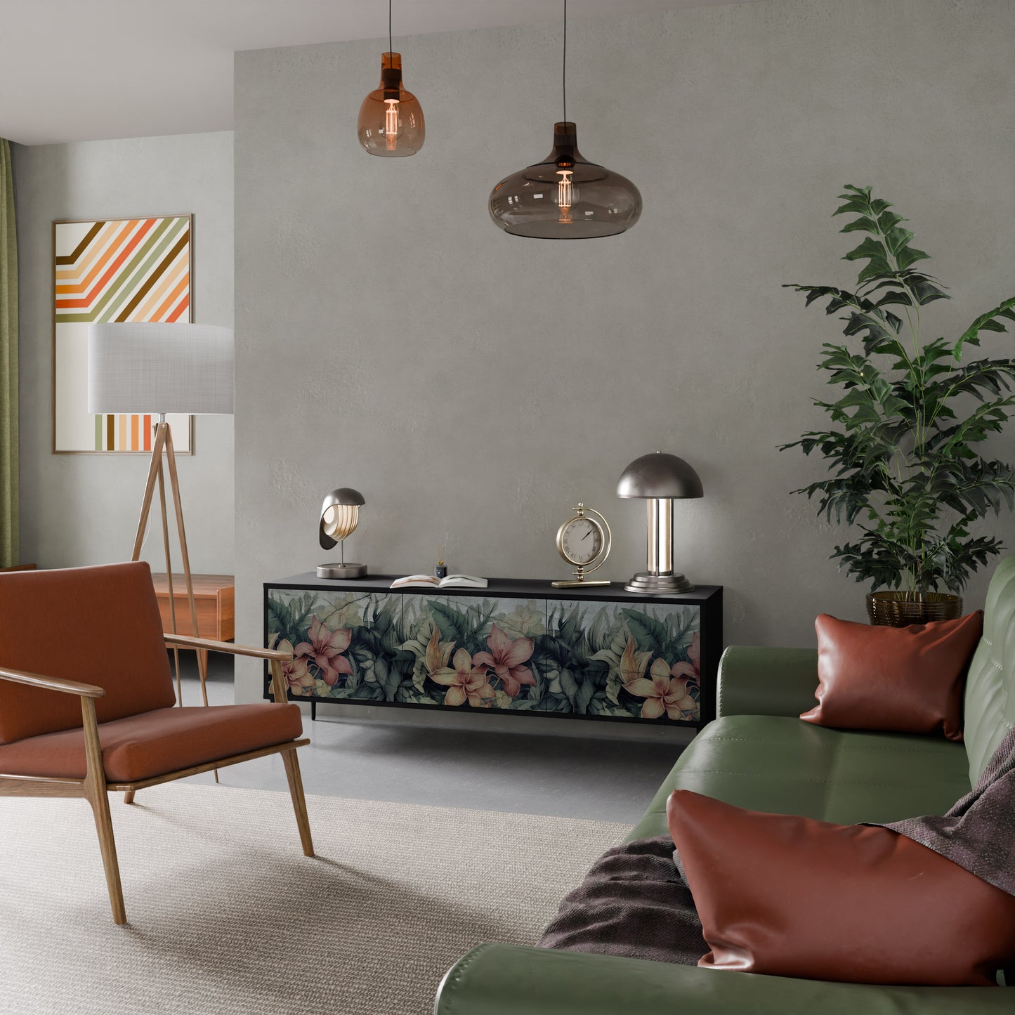 HEAVENLY BLOOM 3-dörrars TV-bänk i svart finish