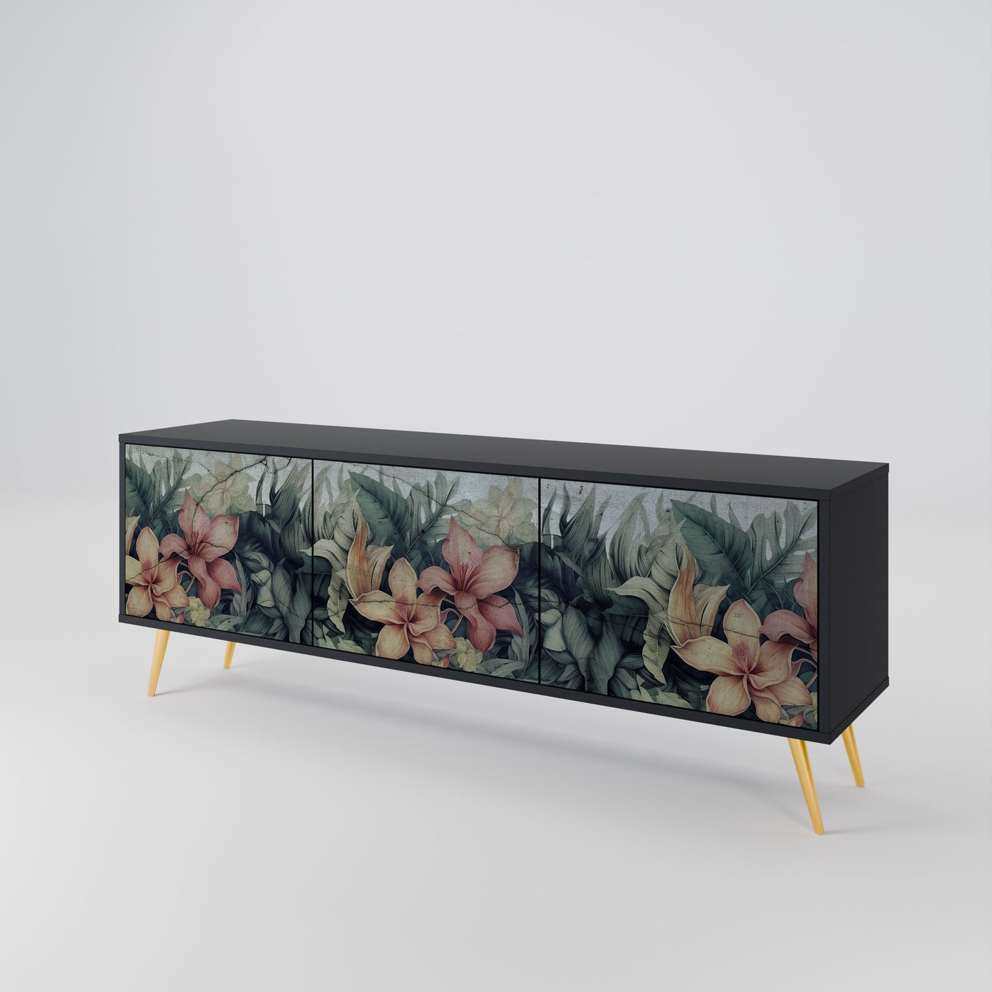 HEAVENLY BLOOM 3-dörrars TV-bänk i svart finish