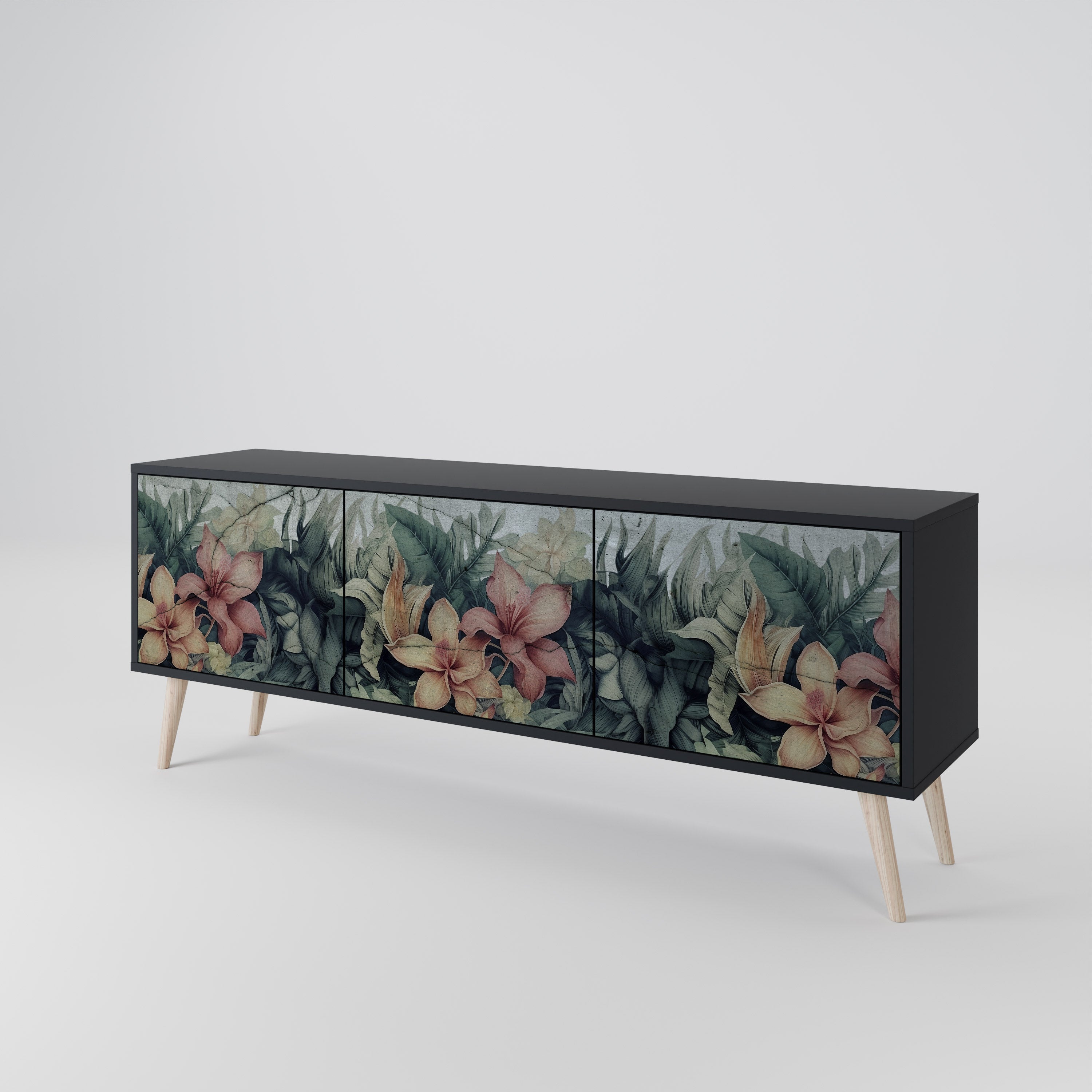 HEAVENLY BLOOM 3-dörrars TV-bänk i svart finish