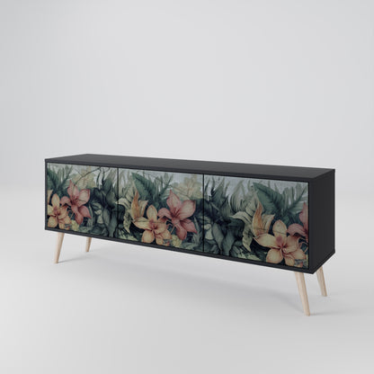 HEAVENLY BLOOM 3-dörrars TV-bänk i svart finish