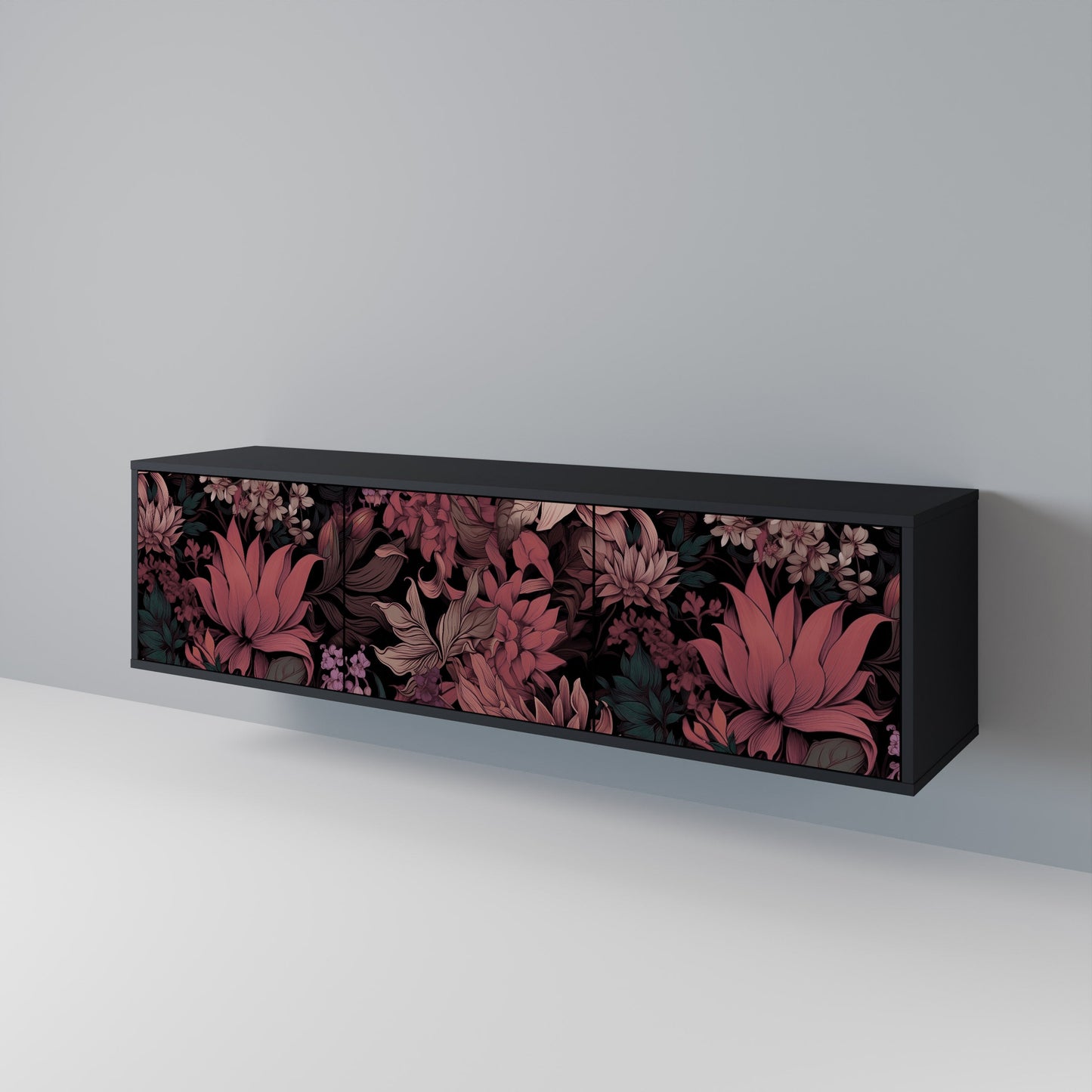 FLORAL WHISPER 3-dörrars TV-bänk i svart finish