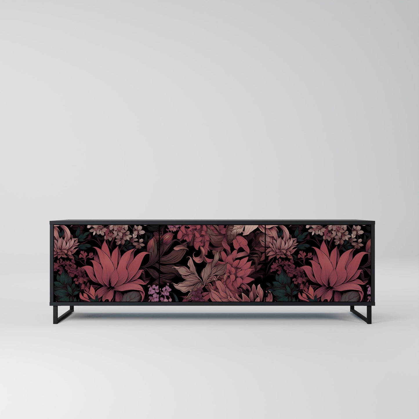 FLORAL WHISPER 3-dörrars TV-bänk i svart finish