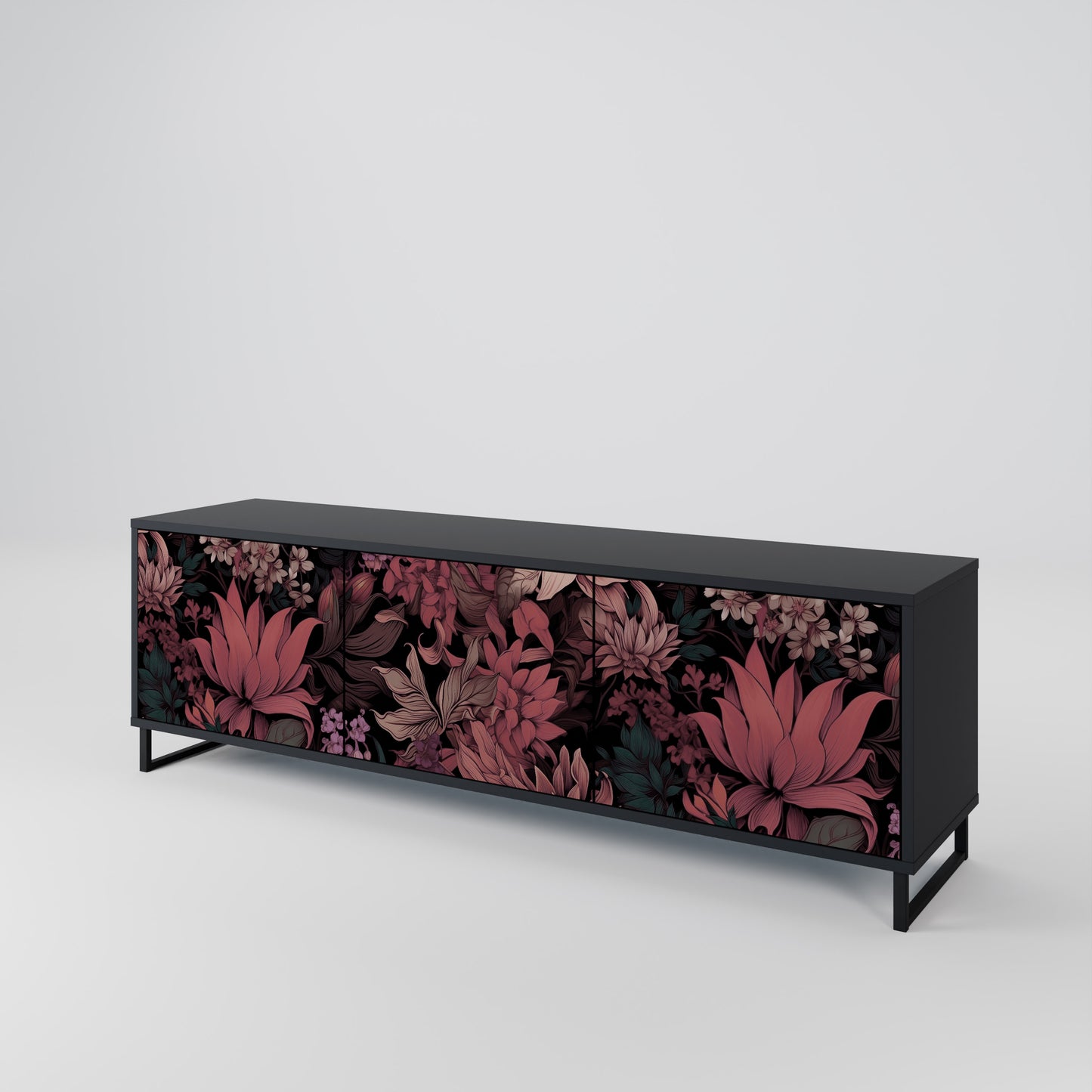 FLORAL WHISPER 3-dörrars TV-bänk i svart finish