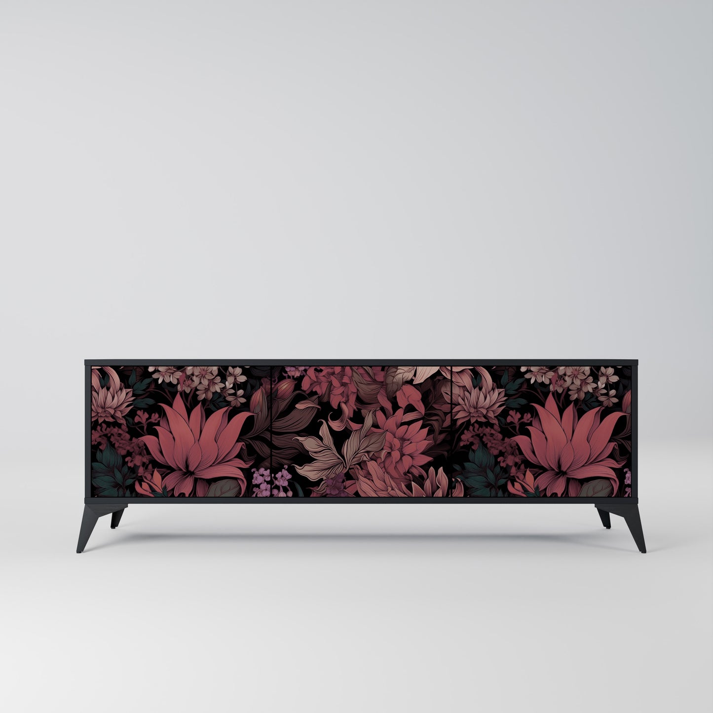 FLORAL WHISPER 3-dörrars TV-bänk i svart finish