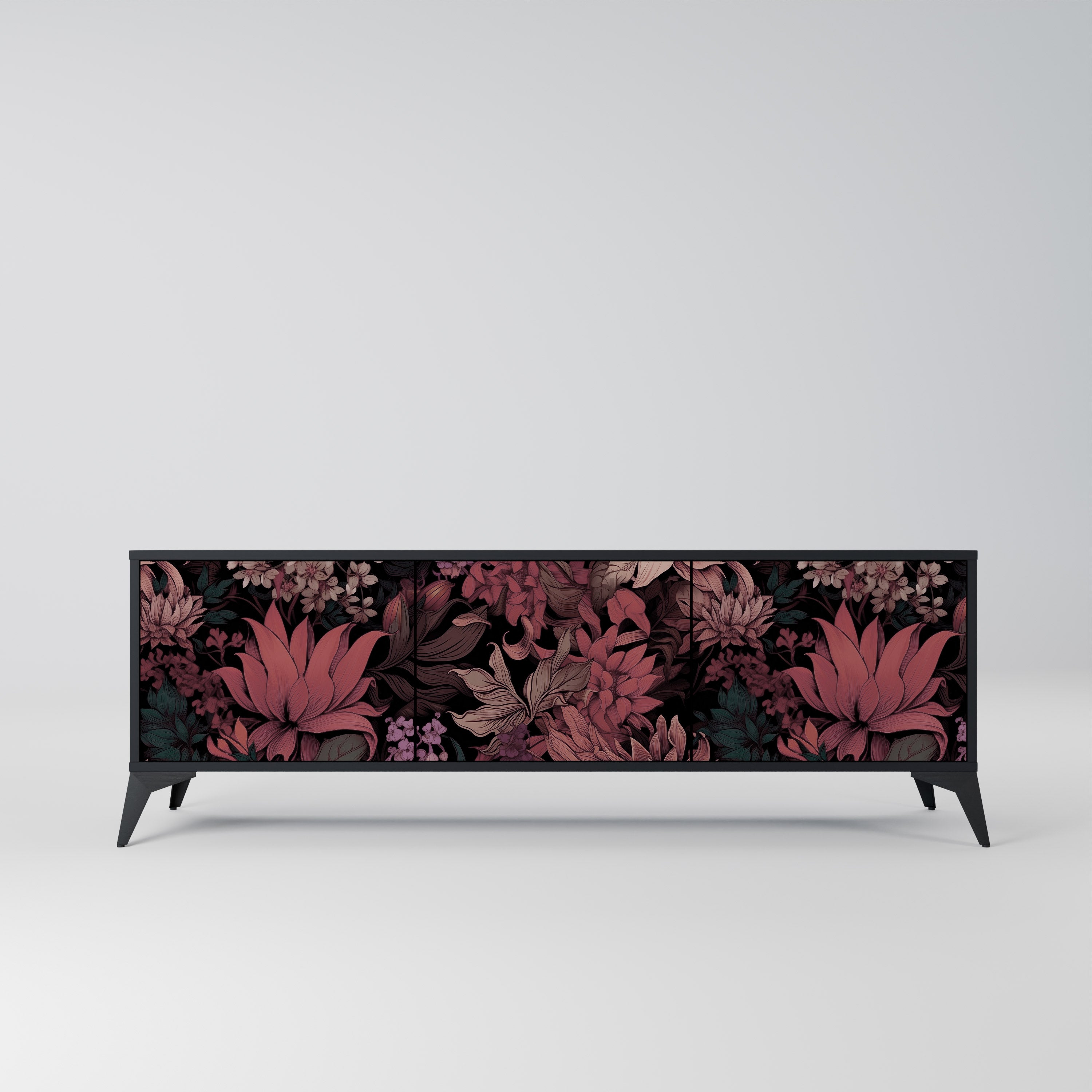 FLORAL WHISPER 3-dörrars TV-bänk i svart finish