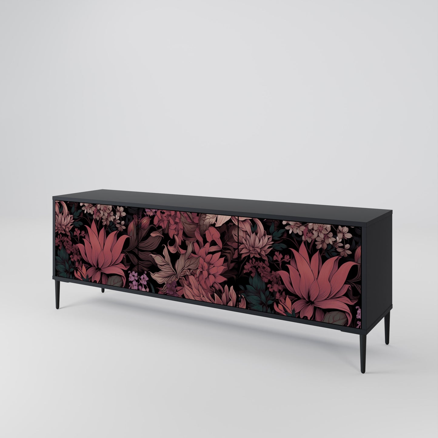 FLORAL WHISPER 3-dörrars TV-bänk i svart finish