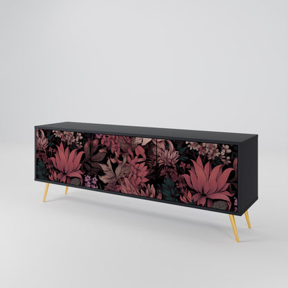 FLORAL WHISPER 3-dörrars TV-bänk i svart finish