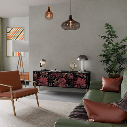 FLORAL WHISPER 3-dörrars TV-bänk i svart finish