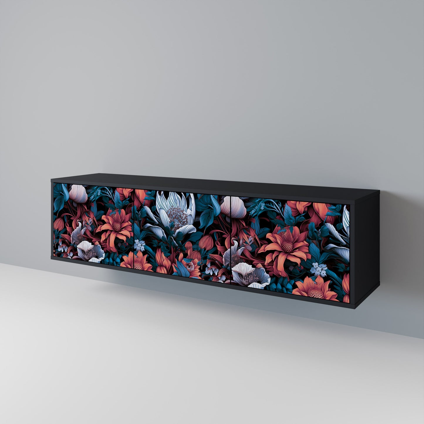 ETHEREAL BLOSSOMS 3-dörrars TV-bänk i svart finish
