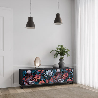 ETHEREAL BLOSSOMS 3-dörrars TV-bänk i svart finish