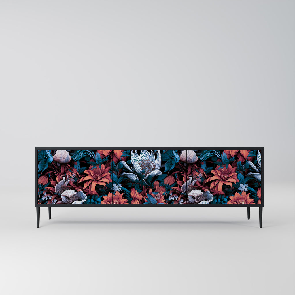 ETHEREAL BLOSSOMS 3-dörrars TV-bänk i svart finish