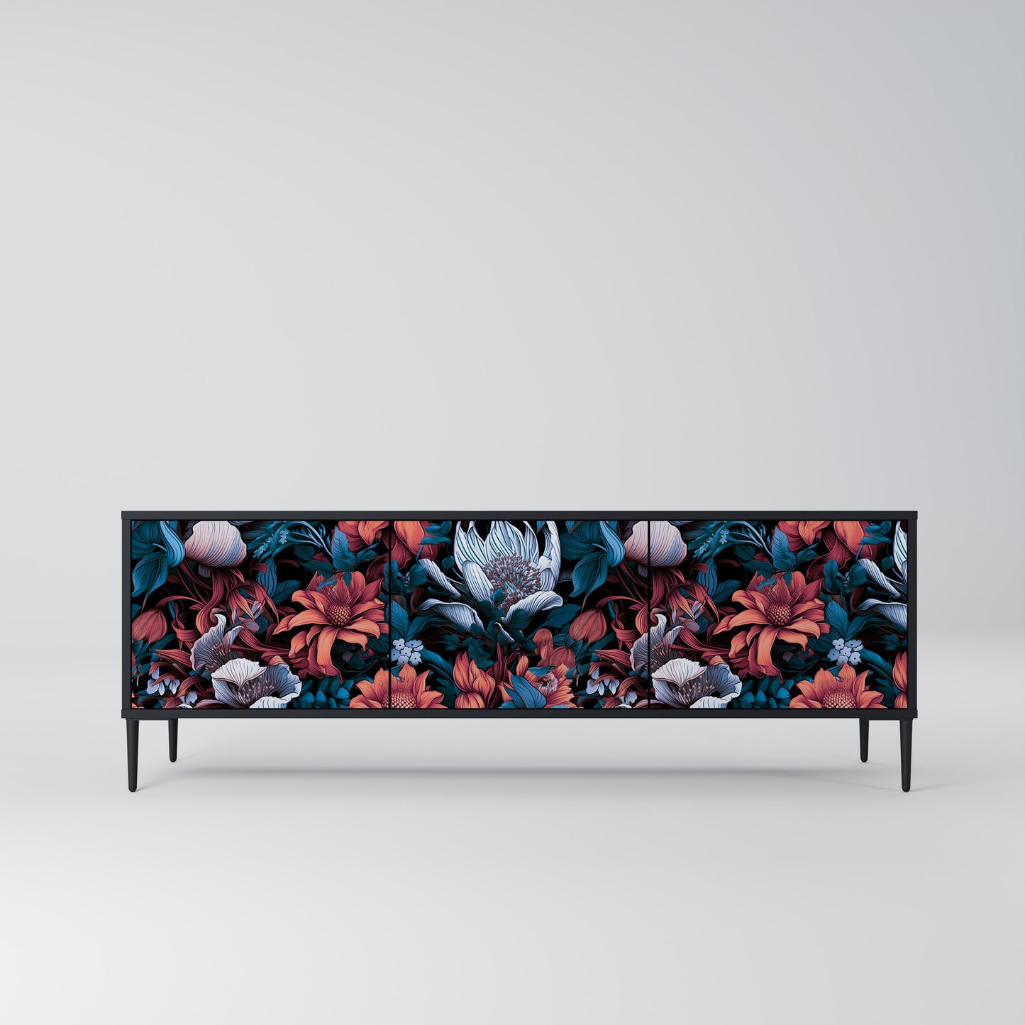 ETHEREAL BLOSSOMS 3-dörrars TV-bänk i svart finish