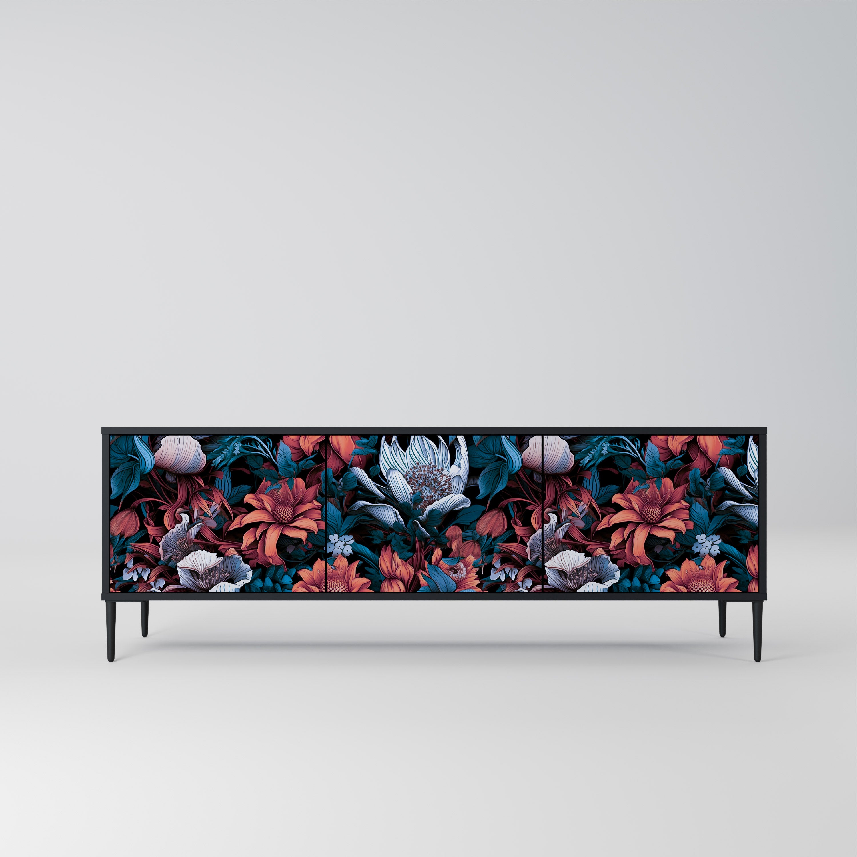 ETHEREAL BLOSSOMS 3-dörrars TV-bänk i svart finish