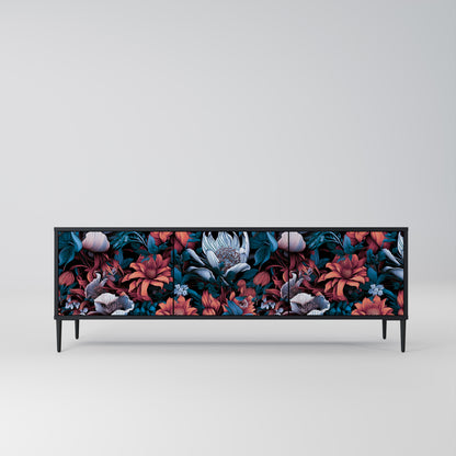 ETHEREAL BLOSSOMS 3-dörrars TV-bänk i svart finish