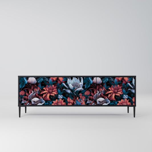 ETHEREAL BLOSSOMS 3-dörrars TV-bänk i svart finish
