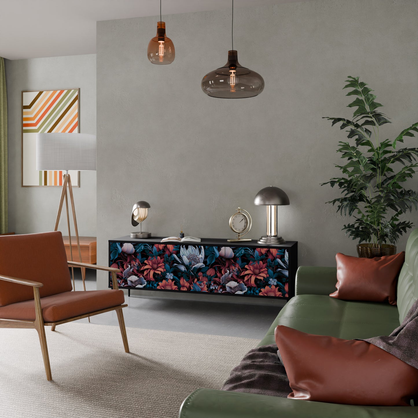 ETHEREAL BLOSSOMS 3-dörrars TV-bänk i svart finish