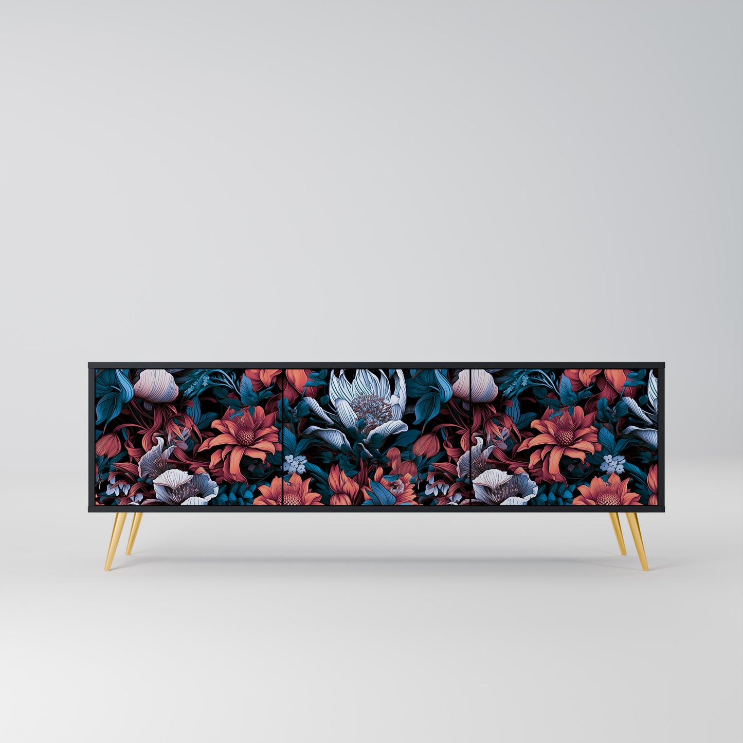 ETHEREAL BLOSSOMS 3-dörrars TV-bänk i svart finish