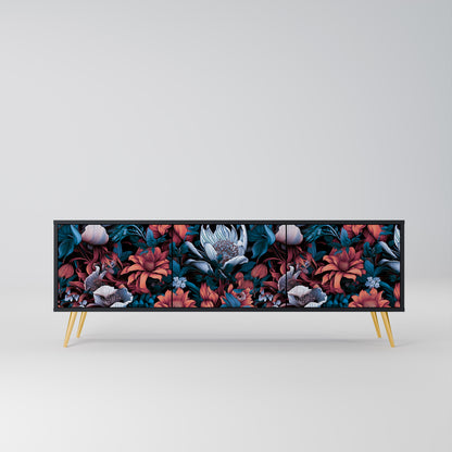 ETHEREAL BLOSSOMS 3-dörrars TV-bänk i svart finish