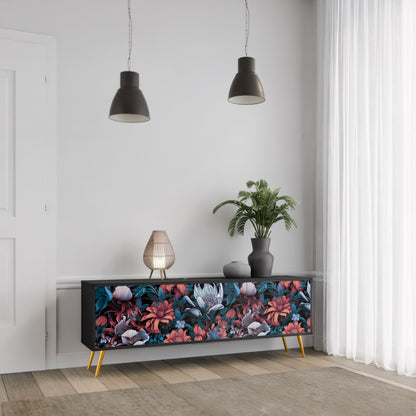 ETHEREAL BLOSSOMS 3-dörrars TV-bänk i svart finish