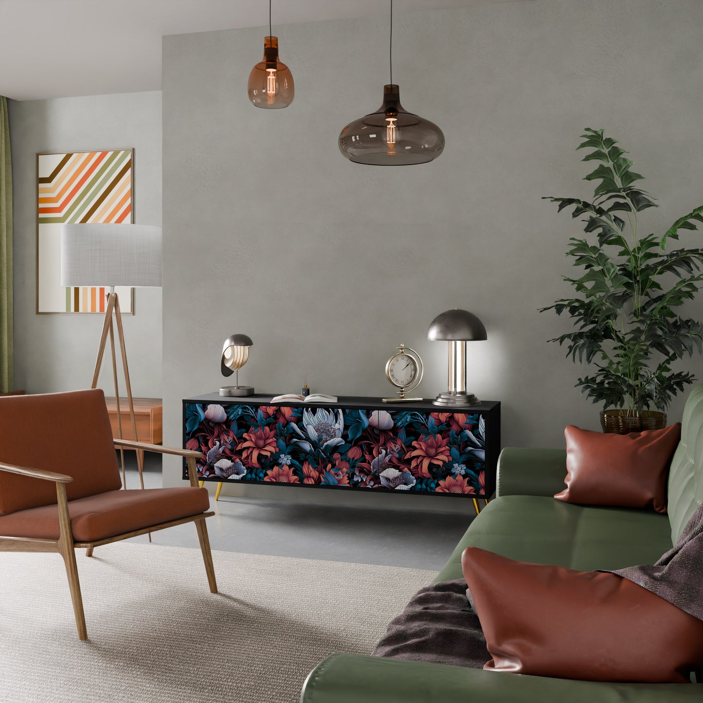 ETHEREAL BLOSSOMS 3-dörrars TV-bänk i svart finish