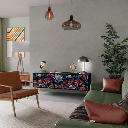 ETHEREAL BLOSSOMS 3-dörrars TV-bänk i svart finish