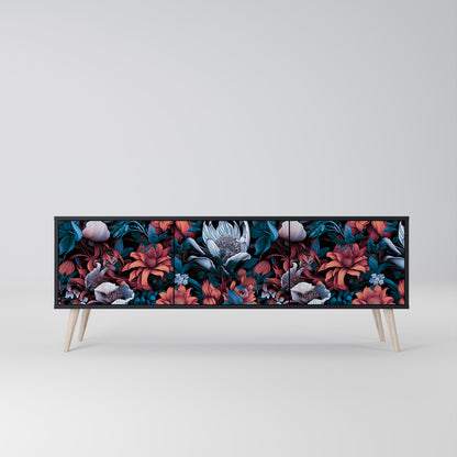 ETHEREAL BLOSSOMS 3-dörrars TV-bänk i svart finish