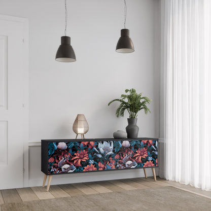 ETHEREAL BLOSSOMS 3-dörrars TV-bänk i svart finish