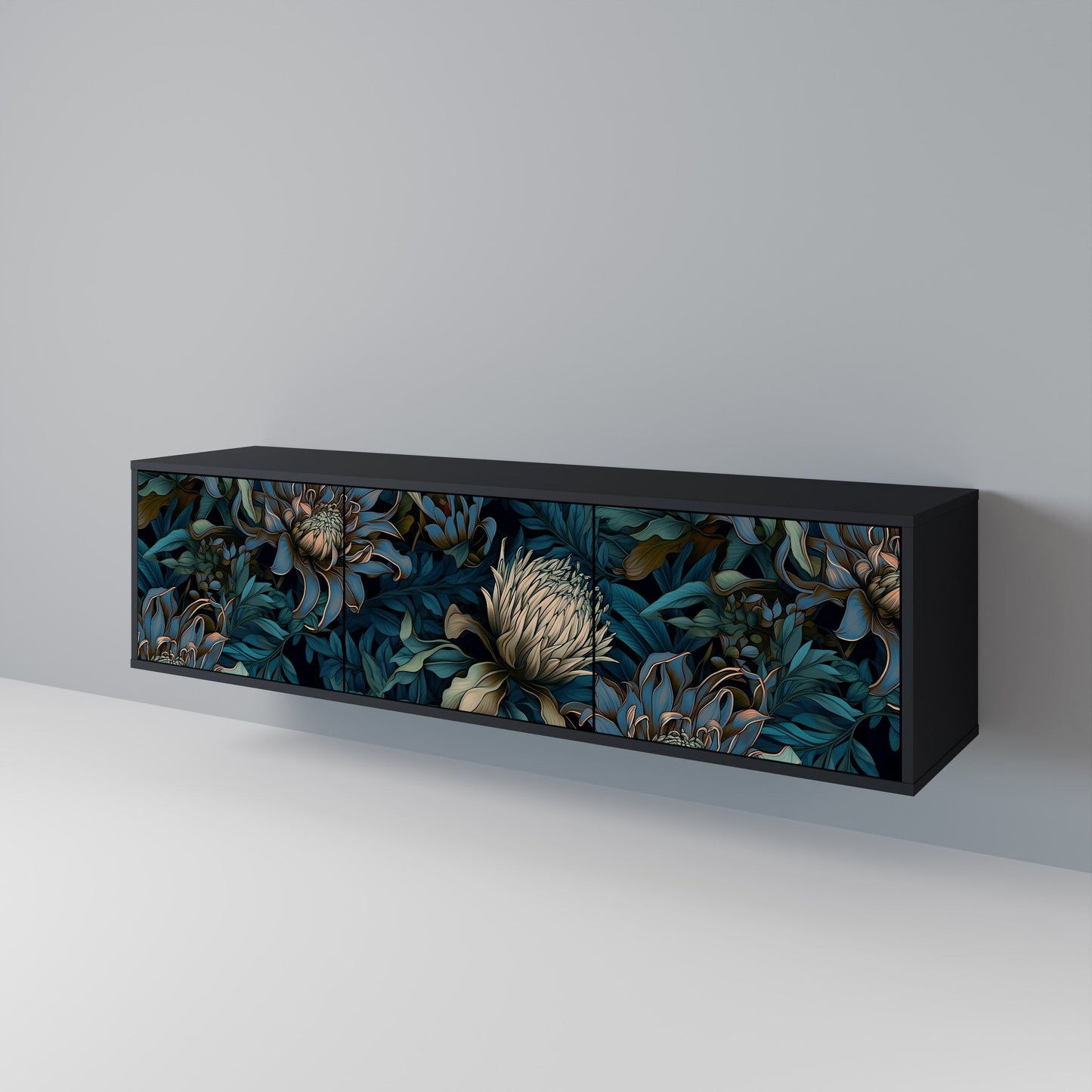 TWILIGHT BLOOM 3-dörrars TV-bänk i svart finish